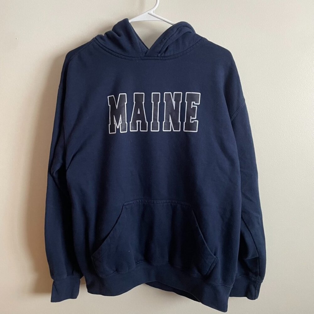 Navy Blue Maine Hoodie Sweatshirt Size Medium
